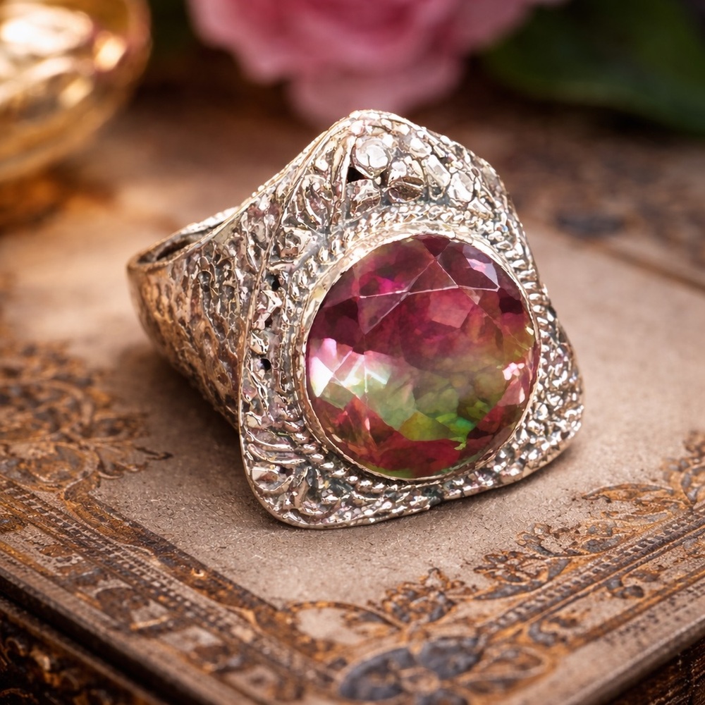 Bali Legacy Watermelon Quartz Solitaire Sterling Silver 925 Ring